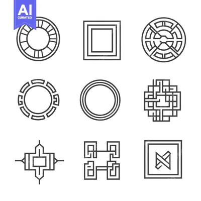 Aset desain premium: Set of Geometric Shapes with Circular and Square Patterns