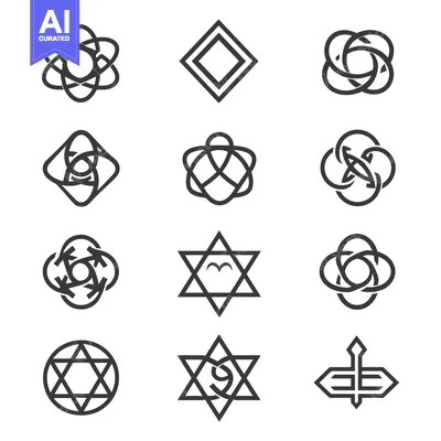 Set of Geometric Symbols with Abstract Shapes and Designs