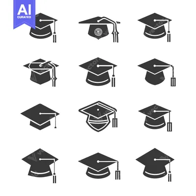 Set of Graduation Caps with Tassels and Different Shapes