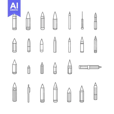Aset desain premium: Set of Grey Outline Pencil Icons