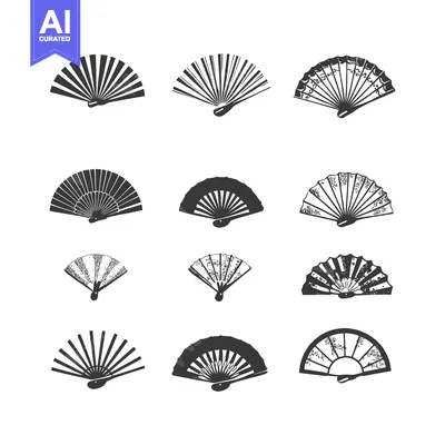 Aset premium populer: Set of Hand-Drawn Black and White Folding Fans