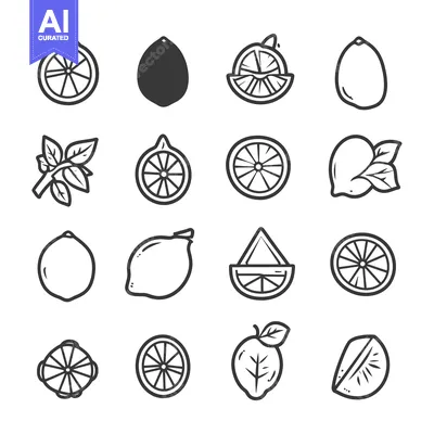 Set of Hand-Drawn Black and White Lemon Icons