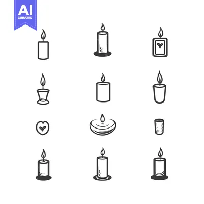 Set of Hand Drawn Candle Icons with Variations in Shape and Design