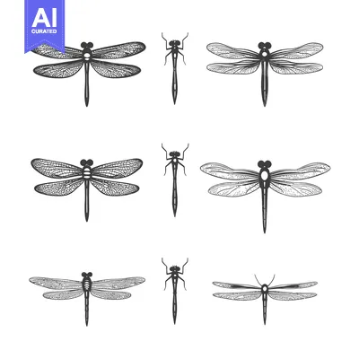 Aset premium populer: Set of Hand Drawn Dragonfly Illustrations