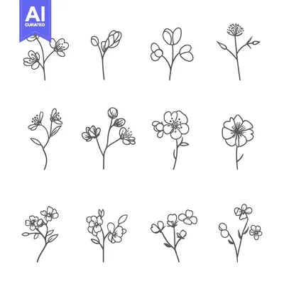 Aset premium populer: Set of Hand-Drawn Flower Illustrations with Simple Line Art Style