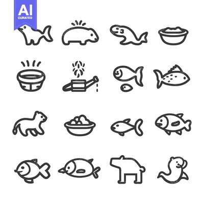 Aset desain premium: Set of Hand Drawn Icons for Animals and Food