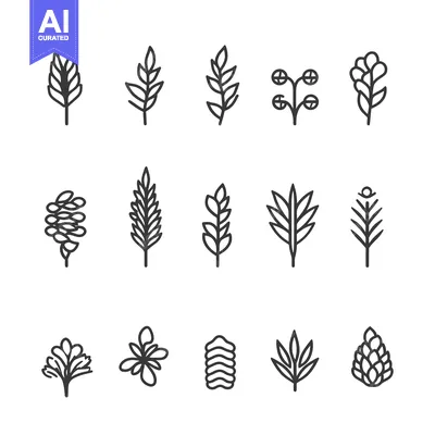 Aset desain premium: Set of Hand-Drawn Line Art Floral Illustrations