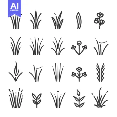 Premium design asset: Set of Hand-Drawn Line Art Grass and Flower Icons