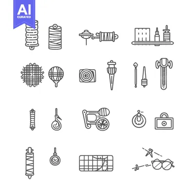 Set of Hand-Drawn Line Icons Related to Measuring Tools and Equipment