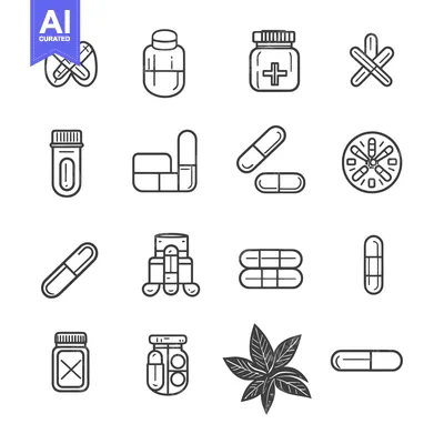 Set of Hand Drawn Medication and Pill Icons