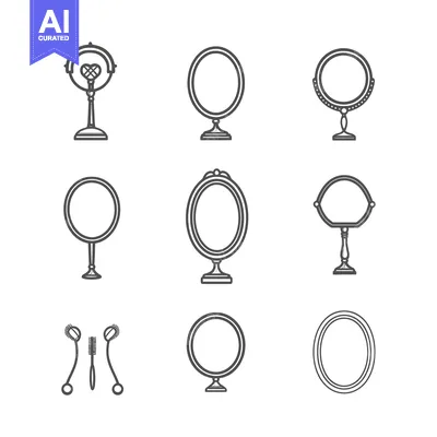 Premium design asset: Set of Hand-Drawn Mirror and Makeup Brush Icons