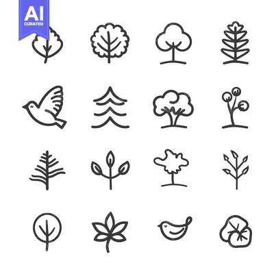 Aset premium populer: Set of Hand-Drawn Nature Icons in Black and White