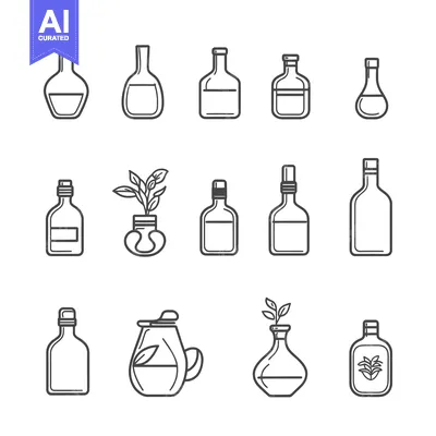 Aset premium populer: Set of Hand-Drawn Outline Bottles with Various Shapes and Styles