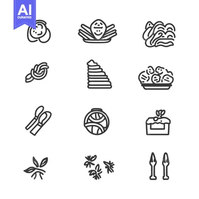 Aset desain premium: Set of Hand-Drawn Pasta Shapes in Black Line Art Style