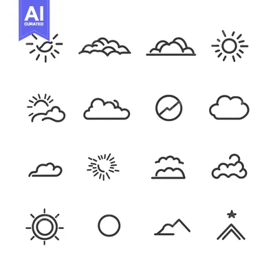 Aset desain premium: Set of Hand-Drawn Sun and Cloud Icons