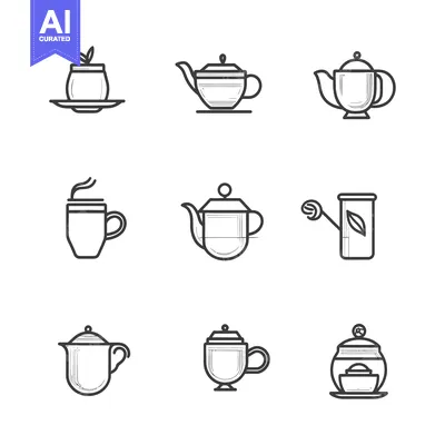 Set of Hand Drawn Teapot and Cup Illustrations