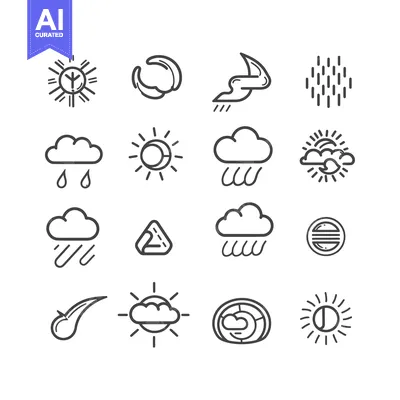 Aset desain premium: Set of Hand-Drawn Weather Icons