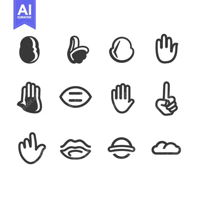 Aset premium populer: Set of Hand Gesture, Lips, Eye and Other Body Parts Icons