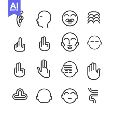 Aset premium populer: Set of Hand Gestures and Facial Expressions Icons