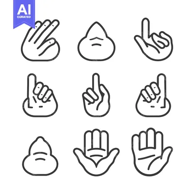 Set of Hand Gestures and Symbols in Black and White Outline Style