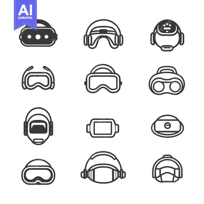 Aset desain premium: Set of Head Mounted Devices for Virtual Reality, Sports, and Safety