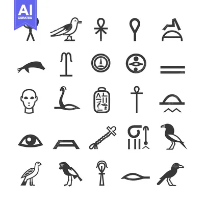 Aset desain premium: Set of Hieroglyphic Symbols and Images Related to Ancient Egyptian Cul