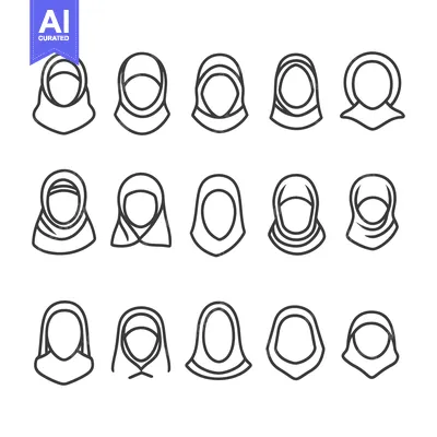 Premium design asset: Set of Hijab Icons, Various Styles, Line Art