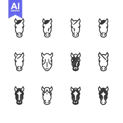 Aset desain premium: Set of horse head icons in different styles