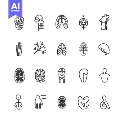 Aset desain premium: Set of Human Organ Icons in Outline Style