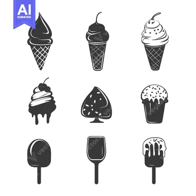 Aset desain premium: Set of Ice Cream and Sweet Treats Silhouettes