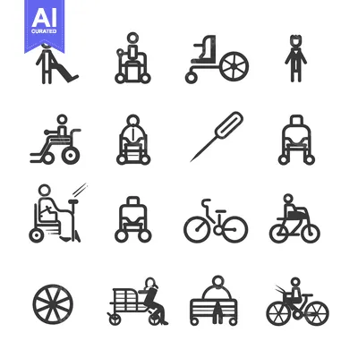 Aset desain premium: Set of Icons Depicting People with Disabilities Using Various Forms of