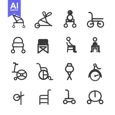Set of Icons Representing Mobility Aids and Seating