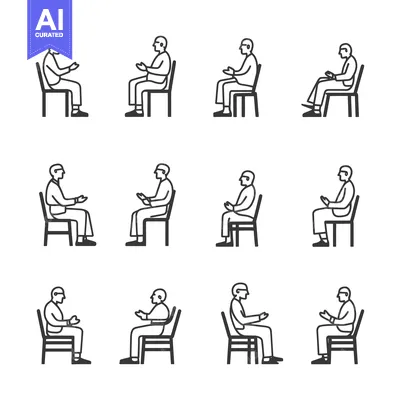 Aset premium populer: Set of Illustrations Depicting a Person Sitting in a Chair in Various