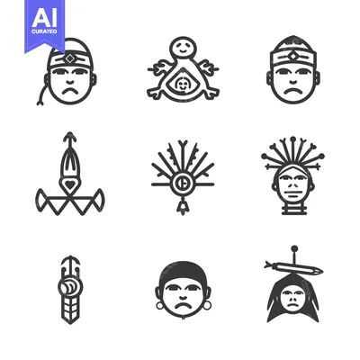 Set of Indigenous American Cultural Icons