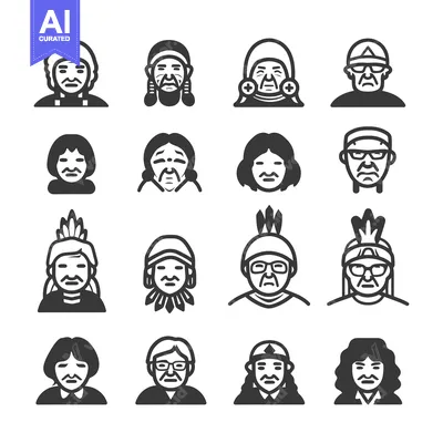 Aset desain premium: Set of Indigenous People Facial Icons