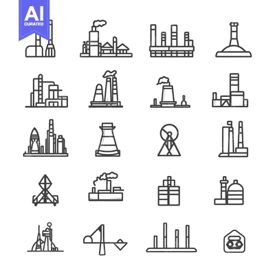 Popular premium asset: Set of Industrial Factory and Building Line Icons
