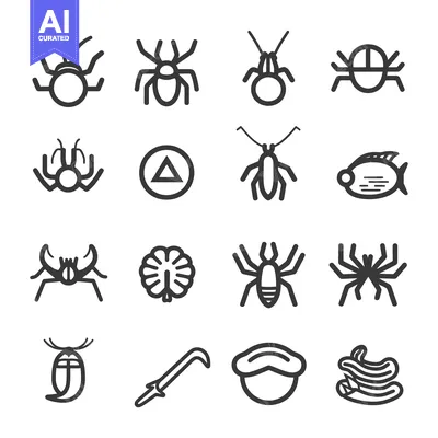 Set of Insects and Aquatic Animals Line Icons