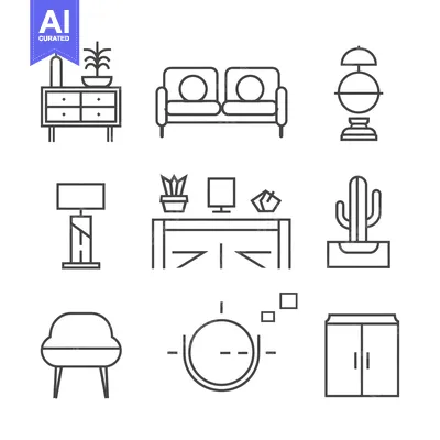 Popular premium asset: Set of Line Icons Representing Modern Furniture and Home Decor Element