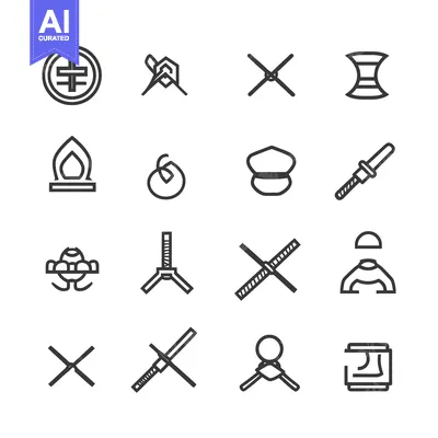 Aset premium populer: Set of Japanese Warrior Icons in Black and White