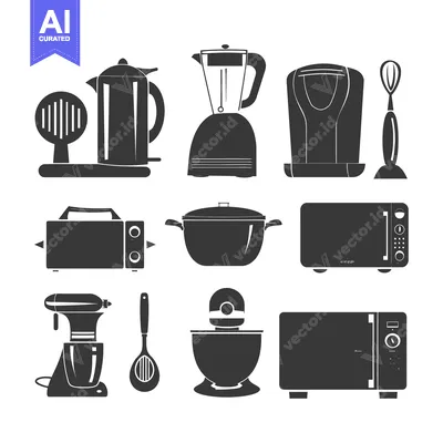Aset desain premium: Set of Kitchen Appliances in Silhouette Design