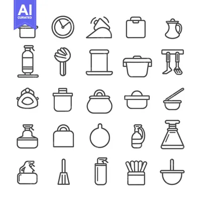 Popular premium asset: Set of Kitchen Utensil and Equipment Line Icons