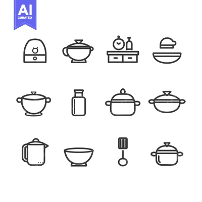 Set of Kitchen Utensil Icons in Line Style