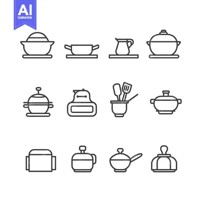 Aset premium populer: Set of Kitchen Utensil Line Icons