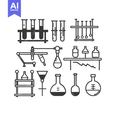 Aset desain premium: Set of laboratory equipment outline icons
