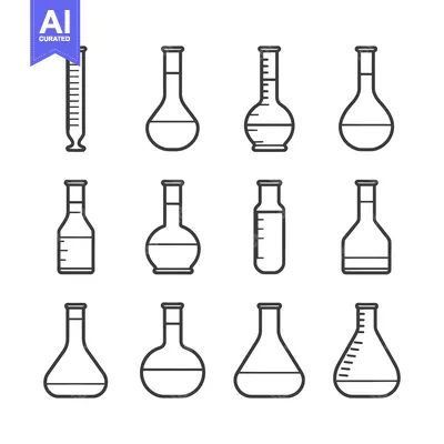 Set of Laboratory Flasks and Test Tubes in Outline Style