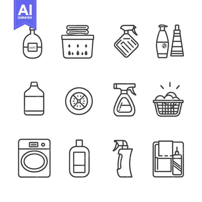 Aset desain premium: Set of Laundry and Cleaning Supplies Icons