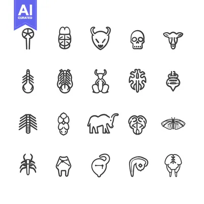 Set of Linear Icons Representing Different Types of Animals