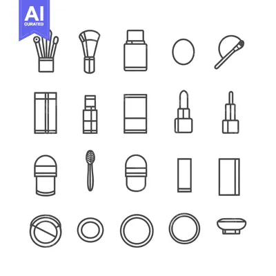 Set of Linear Icons Representing Makeup and Beauty Products
