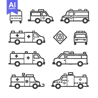 Aset premium populer: Set of Line Art Ambulance Icons