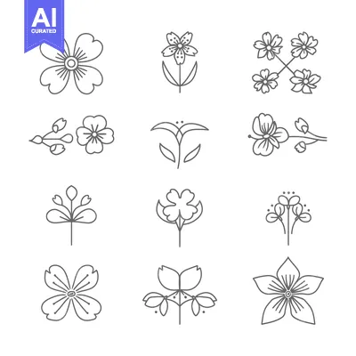 Aset premium populer: Set of Line Art Flower Icons
